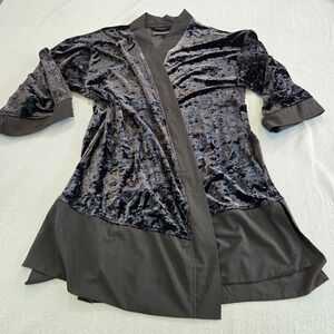 Alexander Del Rossa Robe Women L/XL Black Crushed Velvet Kimono Cardigan Pockets